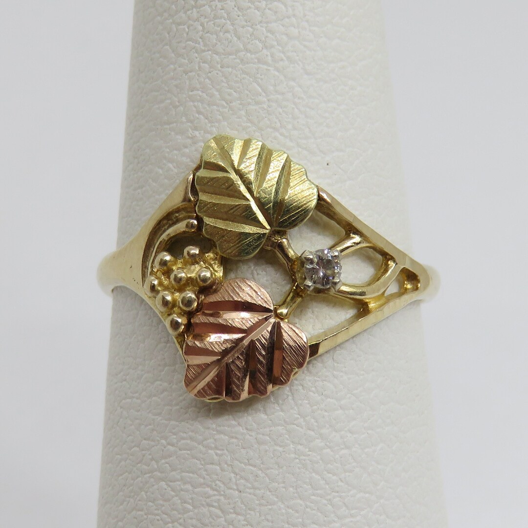 Vintage 10k Black Hills Gold Grape Vine Leaf Diamond Ring - Etsy