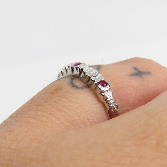 Vintage 14k white gold diamond and ruby band ring - image 8