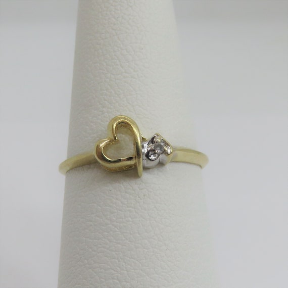 vintage 14k gold double heart Diamond ring - image 6
