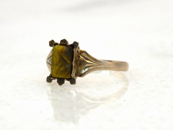 Antique 14k gold carved tigers eye cameo ring - image 4