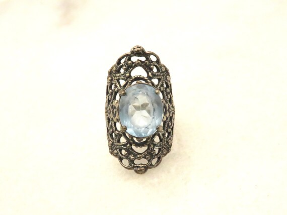 Vintage sterling silver ornate art glass ring - image 5