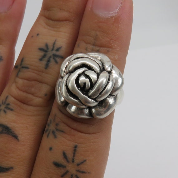 Vintage sterling silver wax cast rose ring - image 8