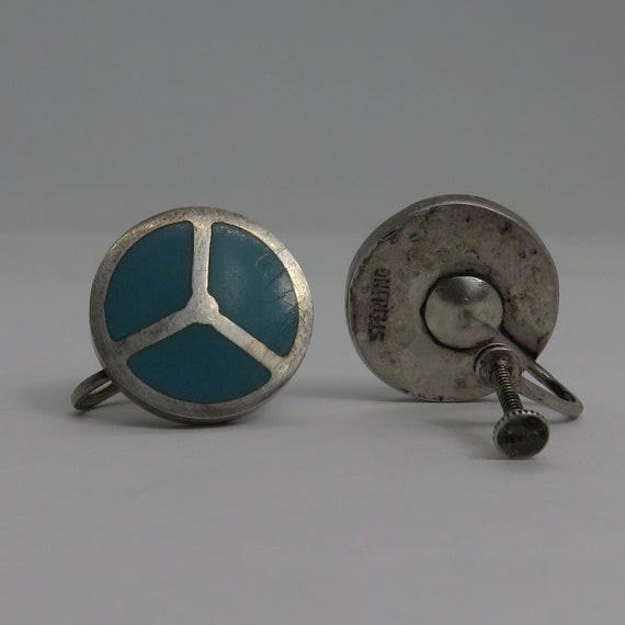 Vintage sterling silver enamel Screw on Earrings - image 3