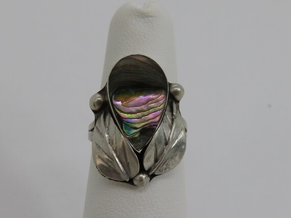 Vintage sterling silver Abalone Mexican ring - image 3