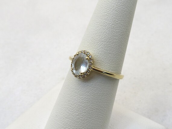 Vintage 14K Gold Aquamarine diamond halo ring - image 6