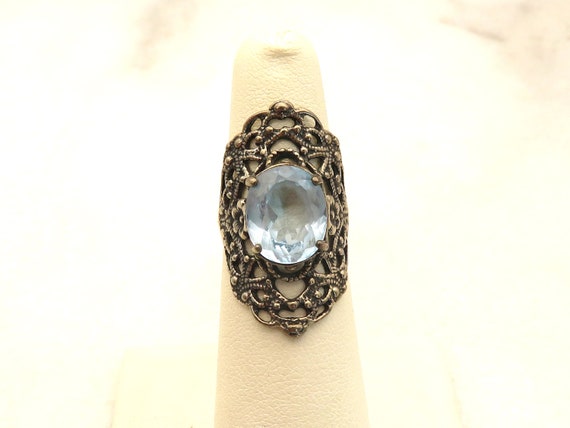Vintage sterling silver ornate art glass ring - image 3