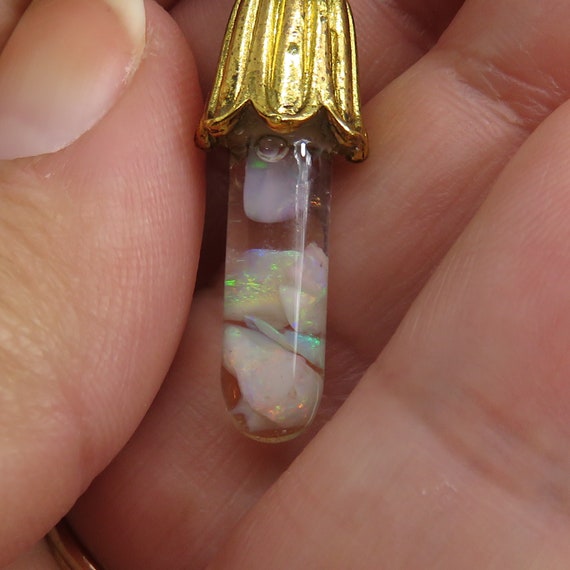 Vintage blown glass floating opal gold filled pen… - image 5