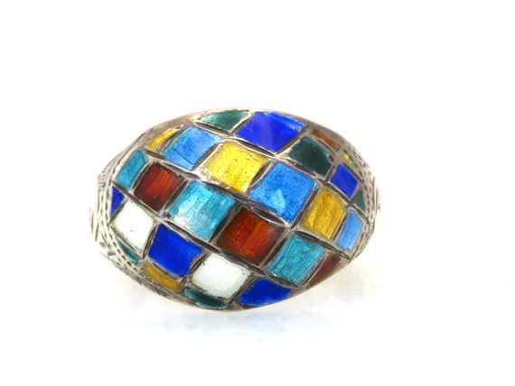 Vintage sterling silver enamel ring - image 3