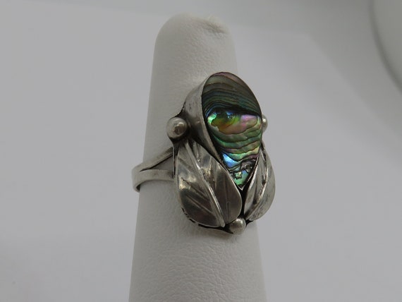 Vintage sterling silver Abalone Mexican ring - image 4