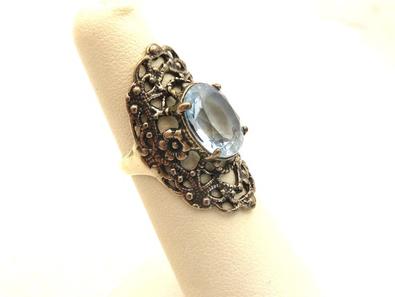 Vintage sterling silver ornate art glass ring - image 1