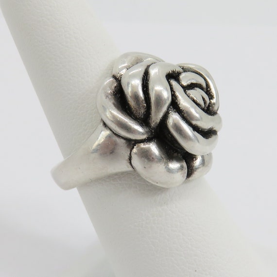 Vintage sterling silver wax cast rose ring - image 2