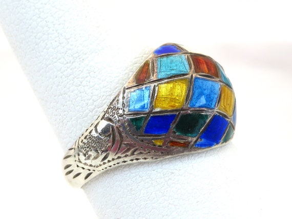 Vintage sterling silver enamel ring - image 2