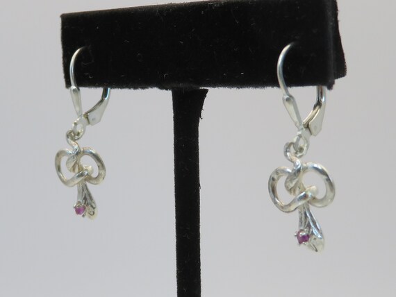 Vintage sterling silver ruby snake earrings - image 4