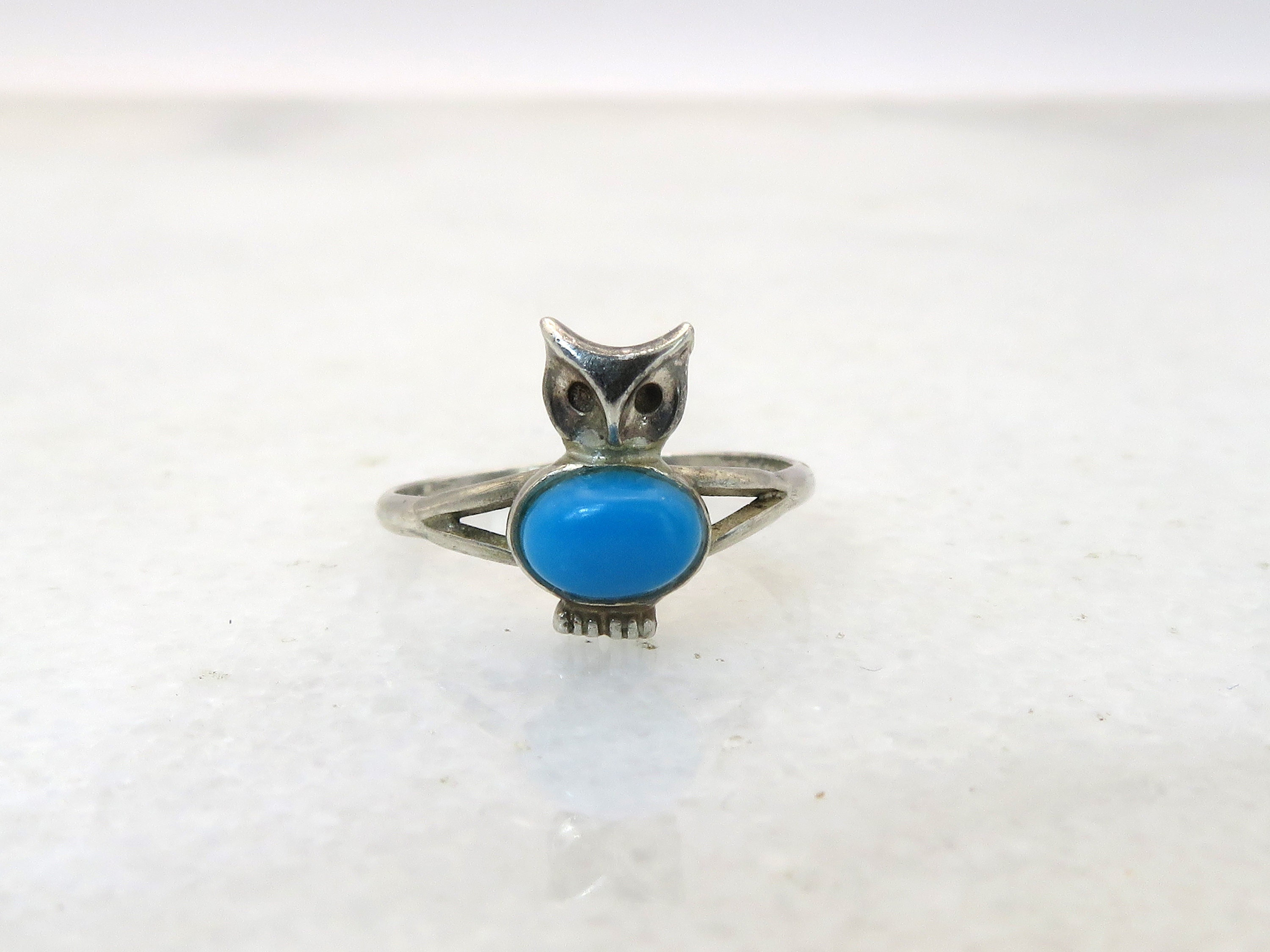 Vintage sterling silver native owl turquoise ring
