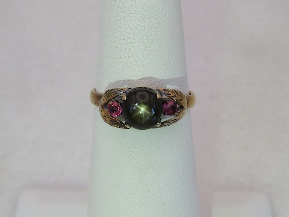 Antique 18K gold Star Diopside ruby pinky midi ri… - image 8