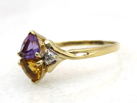 Vintage 10K gold trilliant cut Amethyst, Citrine,… - image 3