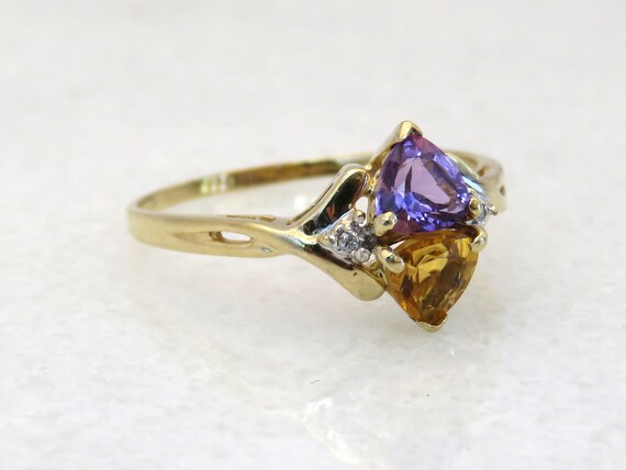 Vintage 10K gold trilliant cut Amethyst, Citrine,… - image 2