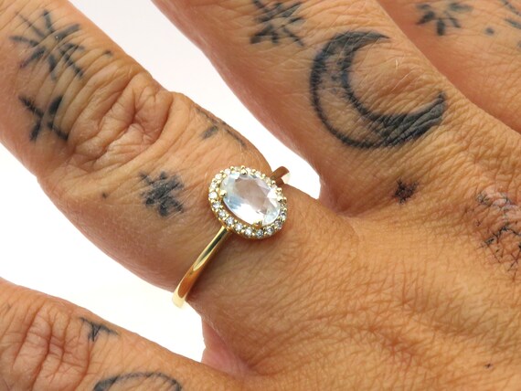 Vintage 14K Gold Aquamarine diamond halo ring - image 10