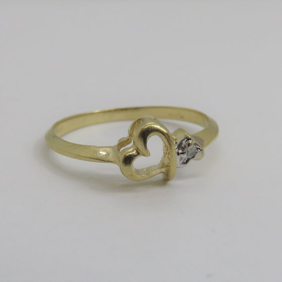 vintage 14k gold double heart Diamond ring - image 9