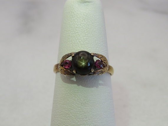 Antique 18K gold Star Diopside ruby pinky midi ri… - image 7