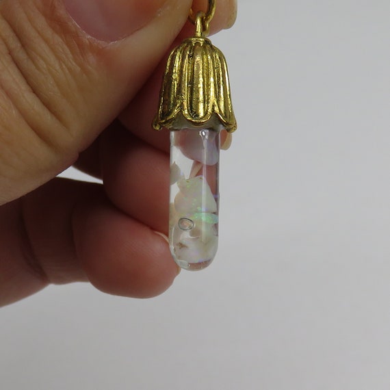 Vintage blown glass floating opal gold filled pen… - image 3