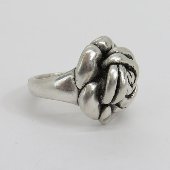 Vintage sterling silver wax cast rose ring - image 6