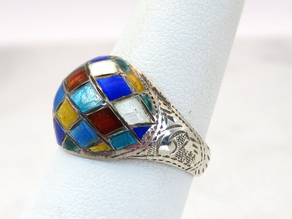 Vintage sterling silver enamel ring - image 1