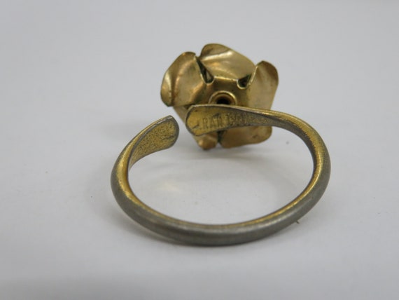 Vintage sarah cov adjustable cold tone rose ring - image 3