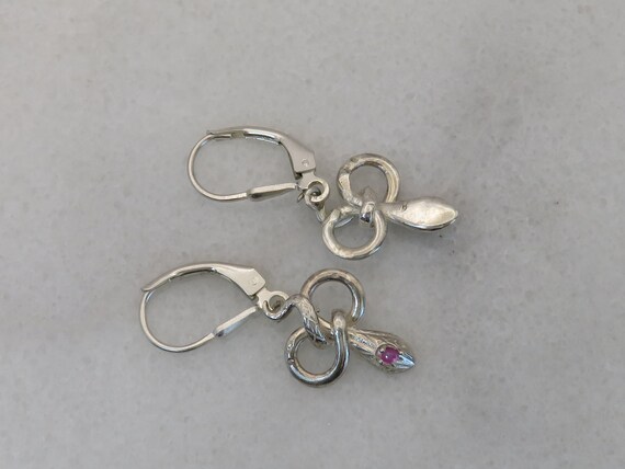 Vintage sterling silver ruby snake earrings - image 9