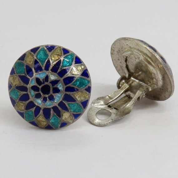 Vintage ornate enamel clip on earrings - image 4