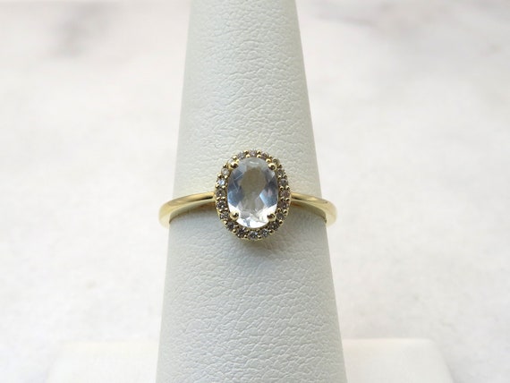 Vintage 14K Gold Aquamarine diamond halo ring - image 5