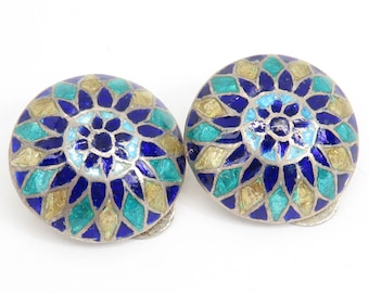 Vintage ornate enamel clip on earrings