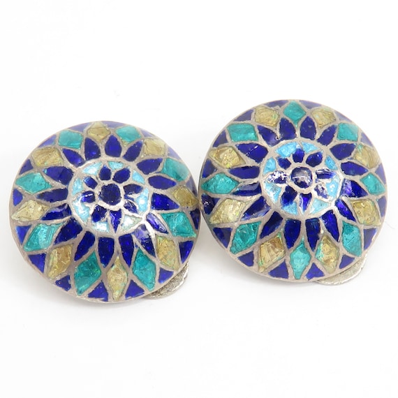 Vintage ornate enamel clip on earrings - image 1