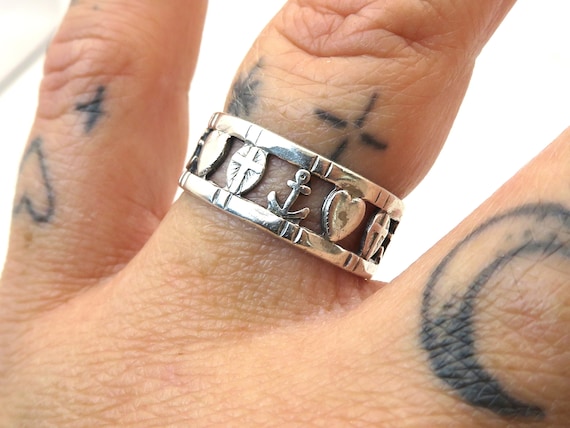 Vintage Sterling Silver faith hope charity Band