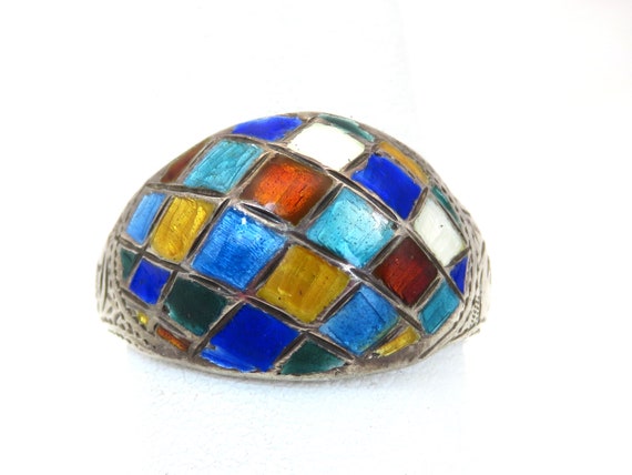 Vintage sterling silver enamel ring - image 7