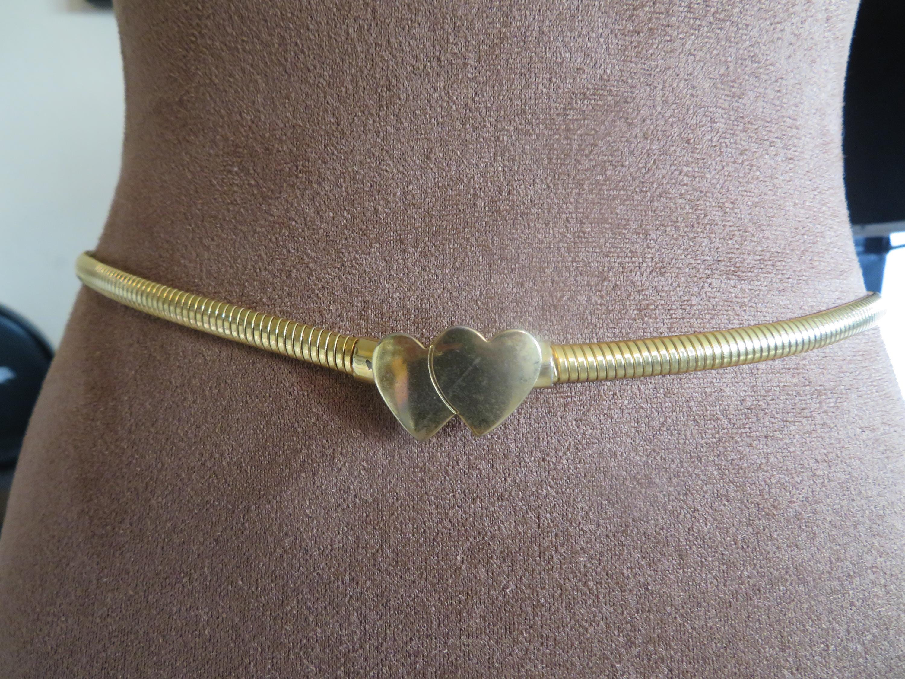 Vintage Gold Tone Petite Snake Chain Heart Buckle Belt  display picture 1