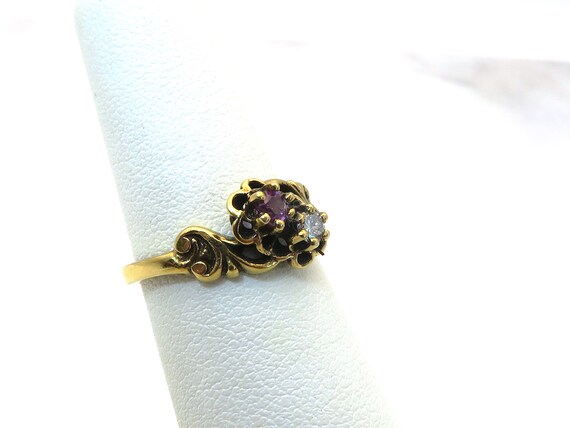 Antique 14k gold diamond and garnet flower ring - image 5