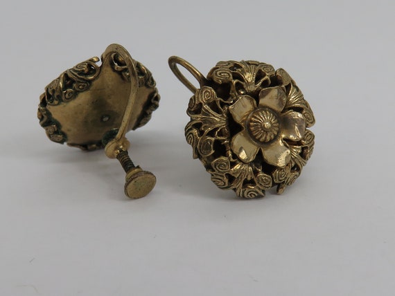 Vintage GF flower screw on earrings - image 2