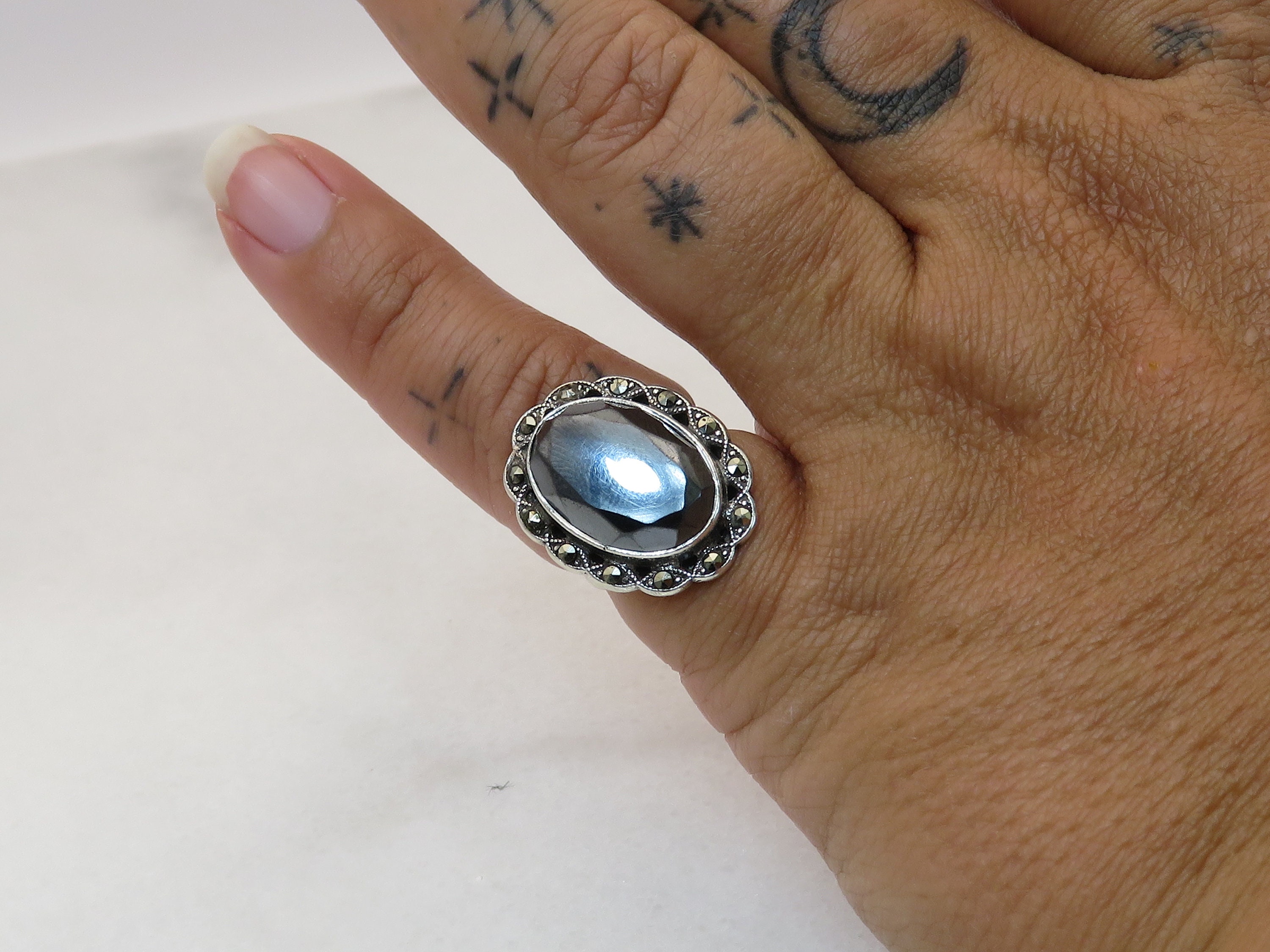 Art Deco Sterling Silver Hematite Marcasite Ring - Etsy
