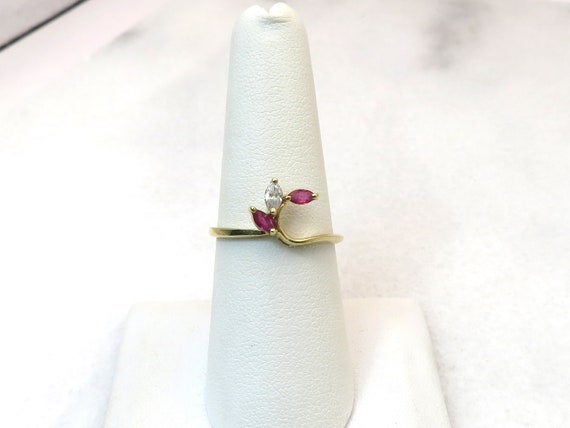 Vintage 14k gold marquise cut ruby and diamond ri… - image 3