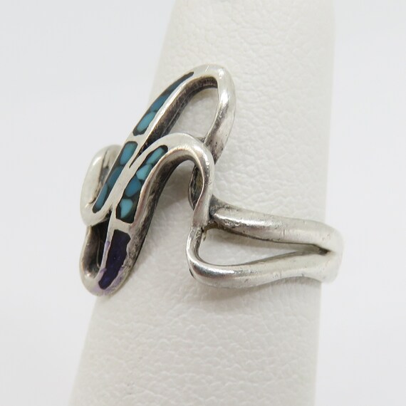 Vintage sterling silver inlay turquoise modernist… - image 3