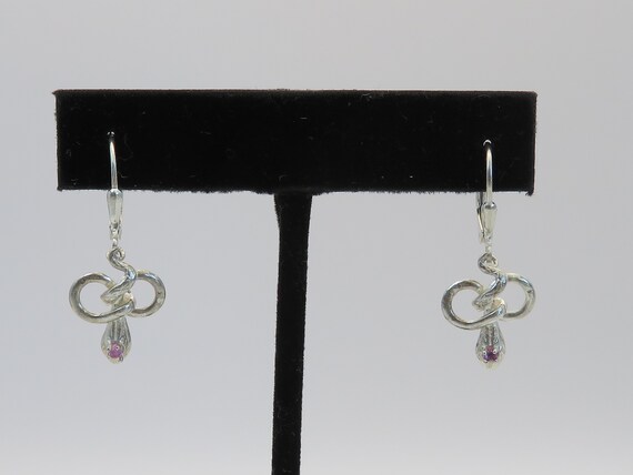 Vintage sterling silver ruby snake earrings - image 3