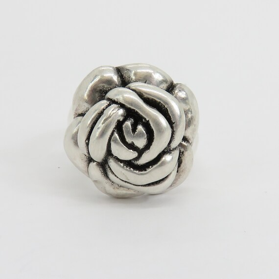 Vintage sterling silver wax cast rose ring - image 5