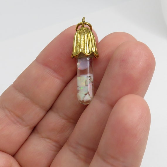 Vintage blown glass floating opal gold filled pen… - image 4