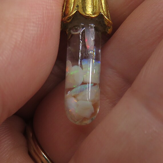 Vintage blown glass floating opal gold filled pen… - image 6