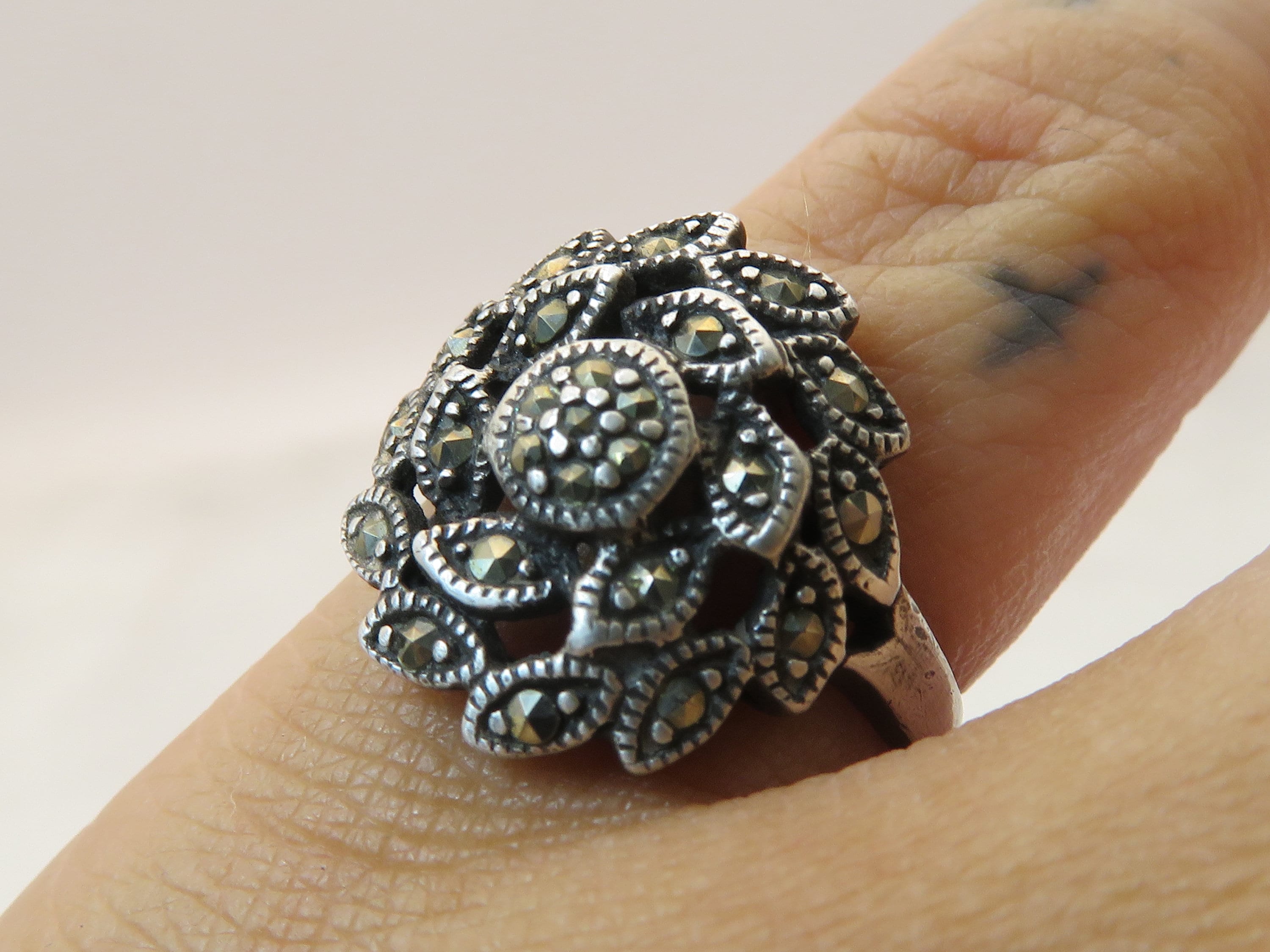 Vintage Sterling Silver Marcasite Flower Ring - Etsy
