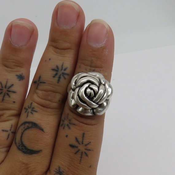 Vintage sterling silver wax cast rose ring - image 7