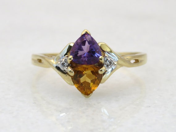 Vintage 10K gold trilliant cut Amethyst, Citrine,… - image 1