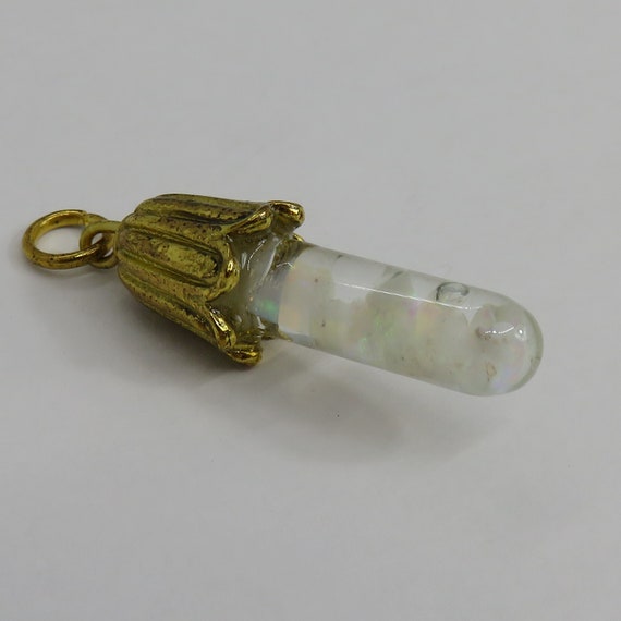 Vintage blown glass floating opal gold filled pen… - image 2