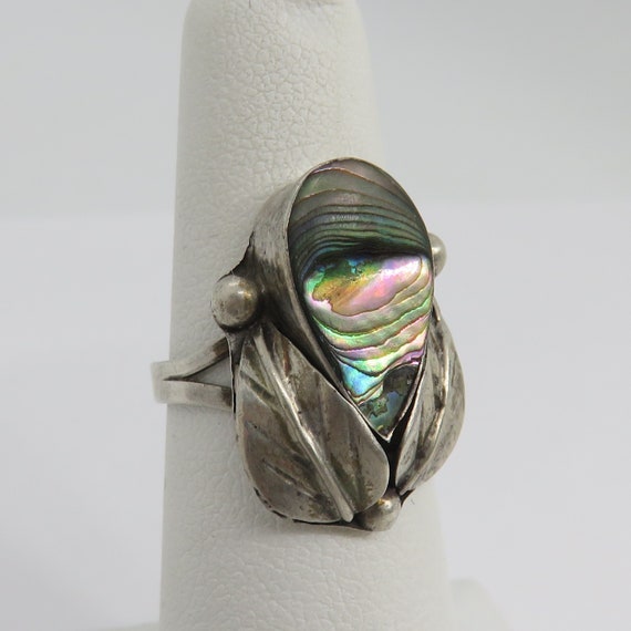 Vintage sterling silver Abalone Mexican ring - image 1